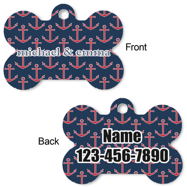 All Anchors Bone Shaped Dog Tag - Front & Back