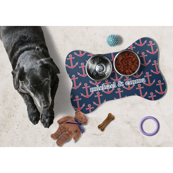 All Anchors Bone Shaped Mat w/ Food & Water