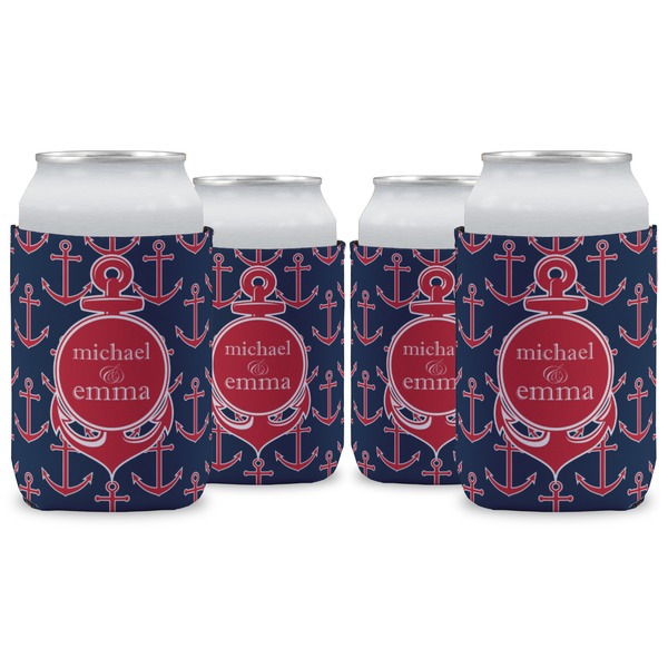 Custom All Anchors Can Cooler (12 oz) - Set of 4 w/ Couple's Names