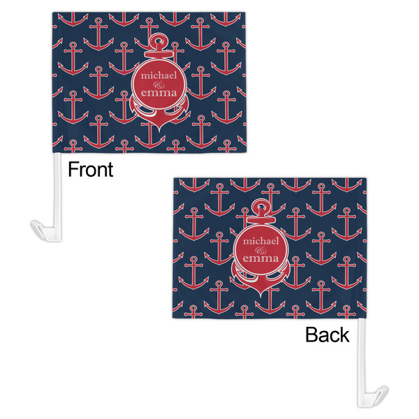 All Anchors Car Flag - 11" x 8" - Front & Back View