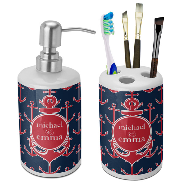 Custom All Anchors Ceramic Bathroom Accessories Set (Personalized)