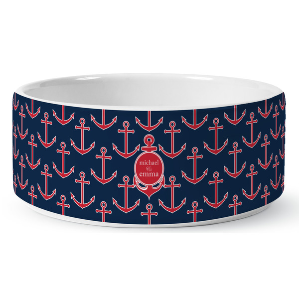 All Anchors Ceramic Dog Bowl - Medium - Front