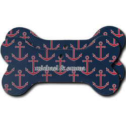 All Anchors Ceramic Dog Ornament - Front & Back w/ Couple's Names