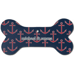 All Anchors Ceramic Dog Ornament - Front w/ Couple's Names