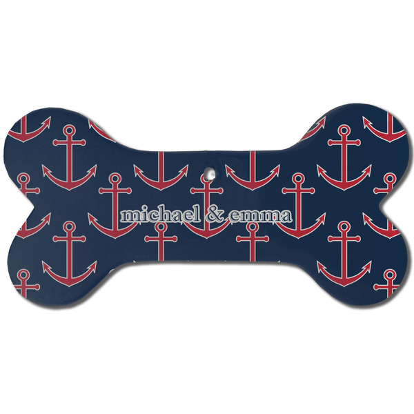 All Anchors Ceramic Flat Ornament - Bone Front
