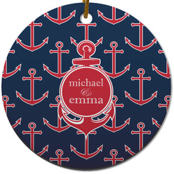 All Anchors Round Ceramic Ornament w/ Couple's Names