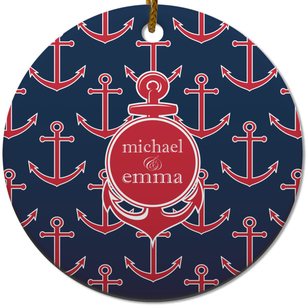 Custom All Anchors Round Ceramic Ornament w/ Couple's Names