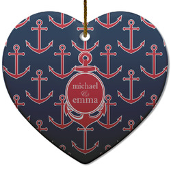 All Anchors Heart Ceramic Ornament w/ Couple's Names