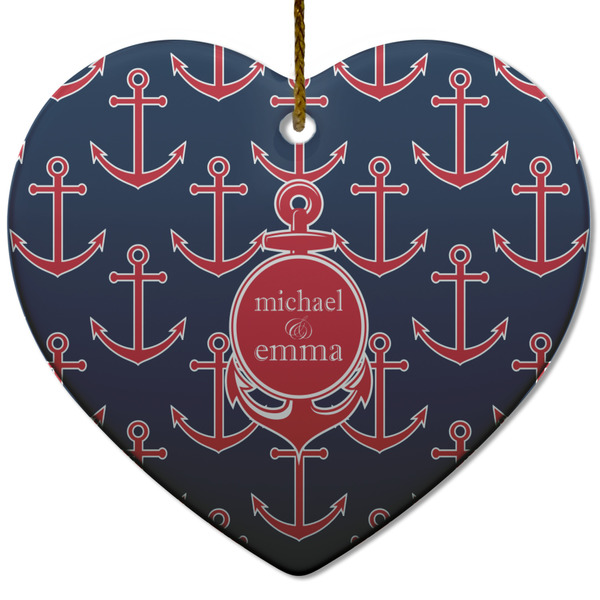 Custom All Anchors Heart Ceramic Ornament w/ Couple's Names
