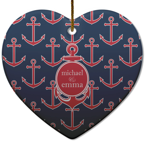 All Anchors Ceramic Flat Ornament - Heart (Front)