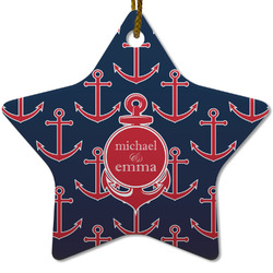 All Anchors Star Ceramic Ornament w/ Couple's Names