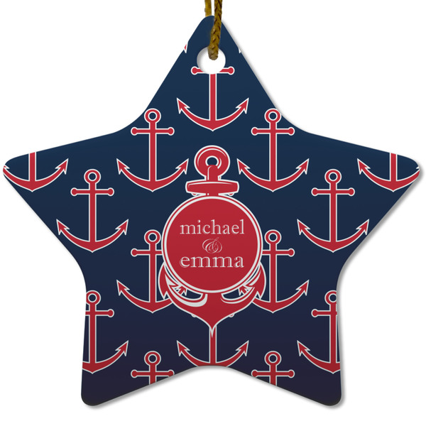 Custom All Anchors Star Ceramic Ornament w/ Couple's Names