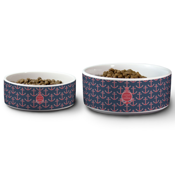 All Anchors Ceramic Dog Bowls - Size Comparison