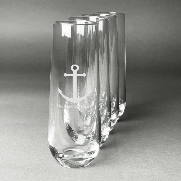 Custom All Anchors Champagne Flute - Stemless Engraved - Set of 4 (Personalized)