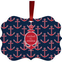 All Anchors Metal Frame Ornament - Double Sided w/ Couple's Names