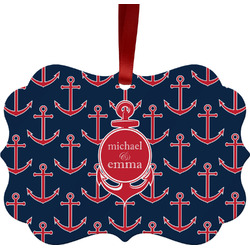 All Anchors Metal Frame Ornament - Double Sided w/ Couple's Names