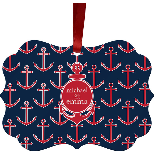 Custom All Anchors Metal Frame Ornament - Double Sided w/ Couple's Names