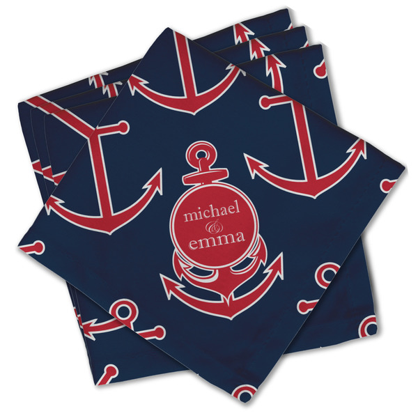 Custom All Anchors Cloth Cocktail Napkins - Set of 4 w/ Couple's Names