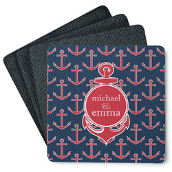 All Anchors Square Rubber Backed Coasters - Set of 4 (Personalized)
