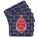 All Anchors Cork Coaster - Set of 4 w/ Couple's Names