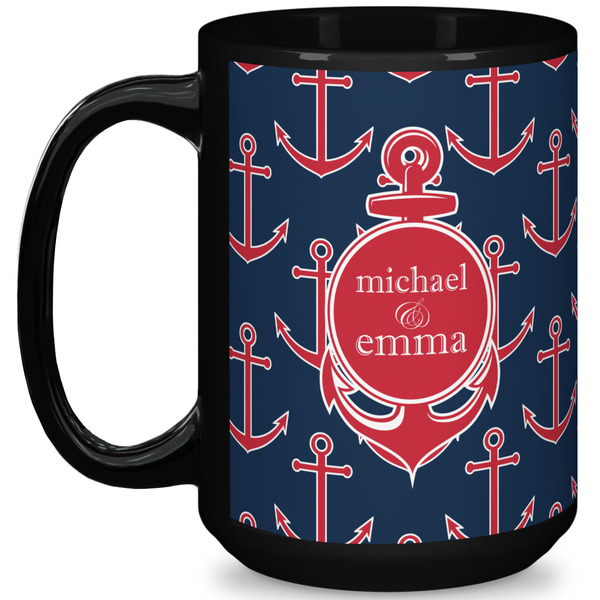Custom All Anchors 15 Oz Coffee Mug - Black (Personalized)