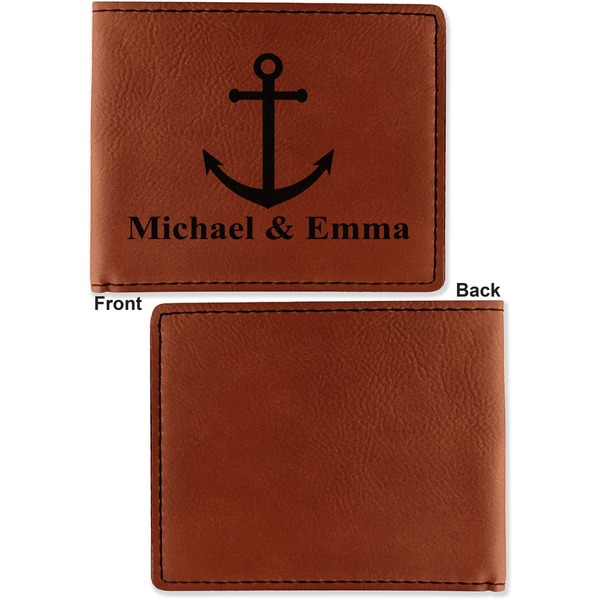 All Anchors Cognac Leatherette Bifold Wallets - Front and Back Single Sided - Apvl
