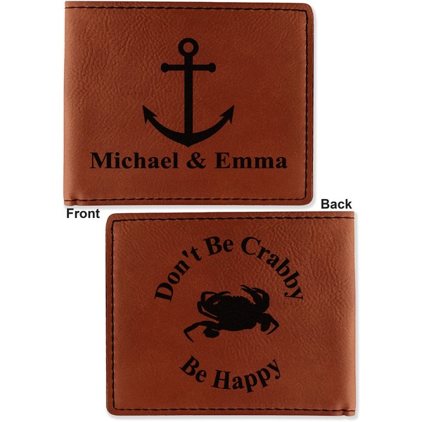 All Anchors Cognac Leatherette Bifold Wallets - Front and Back