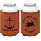 All Anchors Cognac Leatherette Can Sleeve - Double Sided Front and Back
