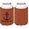 All Anchors Cognac Leatherette Can Sleeve - Single Sided Front and Back