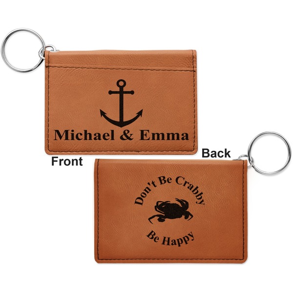All Anchors Cognac Leatherette Keychain ID Holders - Front and Back Apvl