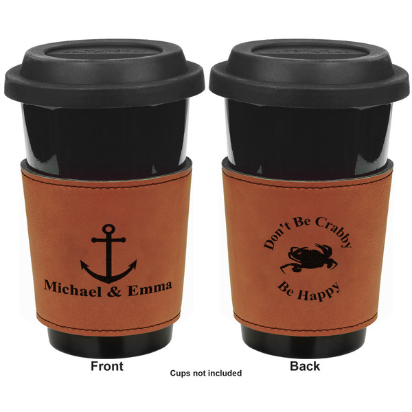 All Anchors Cognac Leatherette Mug Sleeve - Double Sided Apvl