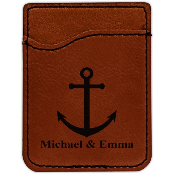 All Anchors Cognac Leatherette Phone Wallet close up