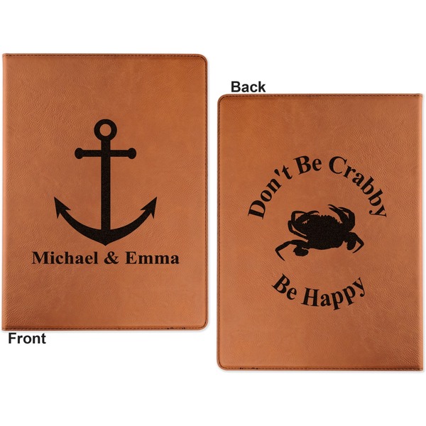 All Anchors Cognac Leatherette Portfolios with Notepad - Large - Double Sided - Apvl