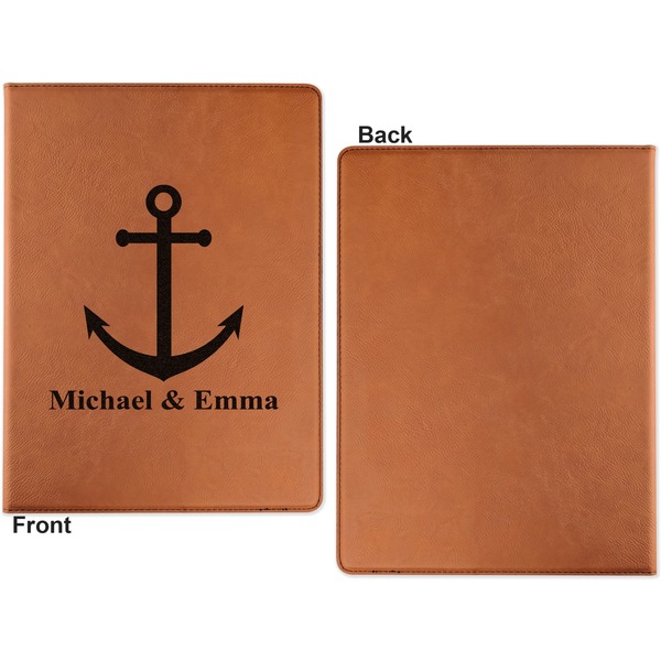 All Anchors Cognac Leatherette Portfolios with Notepad - Large - Single Sided - Apvl