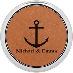 All Anchors Leatherette Round Coaster w/ Silver Edge - Single or Set (Personalized)