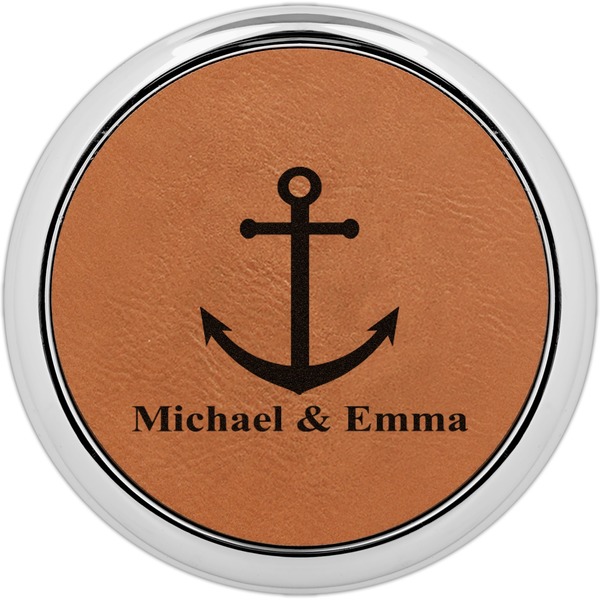 Custom All Anchors Leatherette Round Coaster w/ Silver Edge (Personalized)