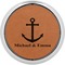 All Anchors Cognac Leatherette Round Coasters w/ Silver Edge - Single