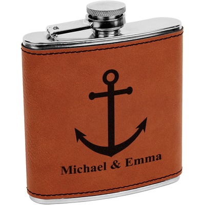 All Anchors Leatherette Wrapped Stainless Steel Flask (Personalized)