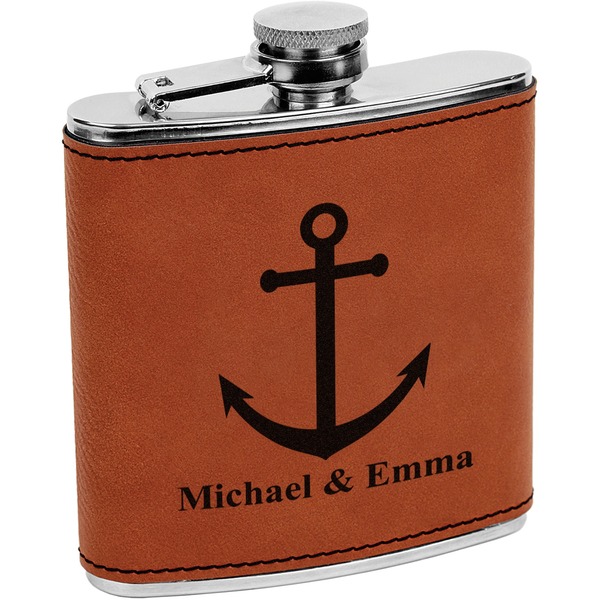 Custom All Anchors Leatherette Wrapped Stainless Steel Flask (Personalized)