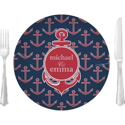 All Anchors 10" Glass Lunch / Dinner Plates - Single or Set (Personalized)