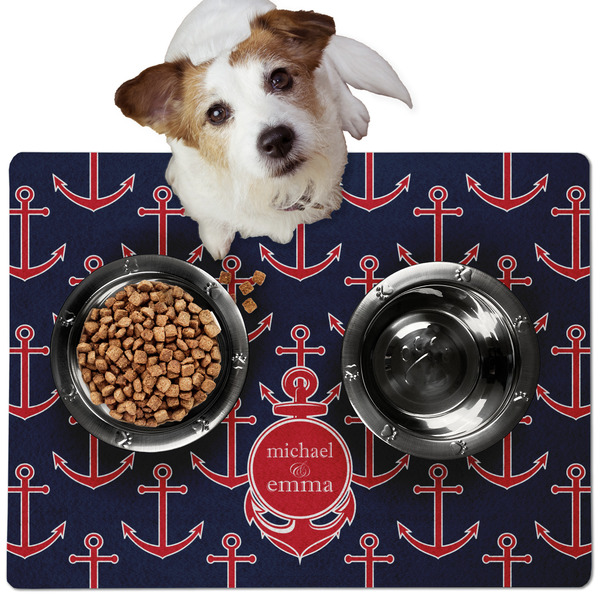 Custom All Anchors Dog Food Mat - Medium w/ Couple's Names