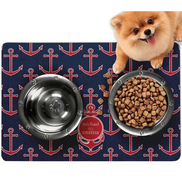 Custom All Anchors Dog Food Mat - Small w/ Couple's Names