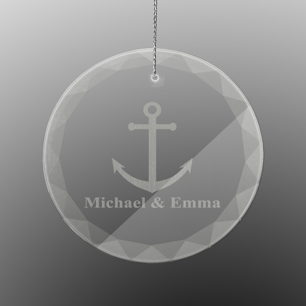 Custom All Anchors Engraved Glass Ornament - Round (Personalized)