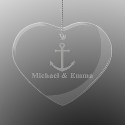 All Anchors Engraved Glass Ornament - Heart (Personalized)