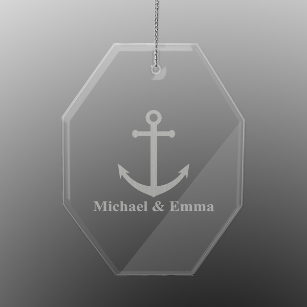 Custom All Anchors Engraved Glass Ornament - Octagon (Personalized)