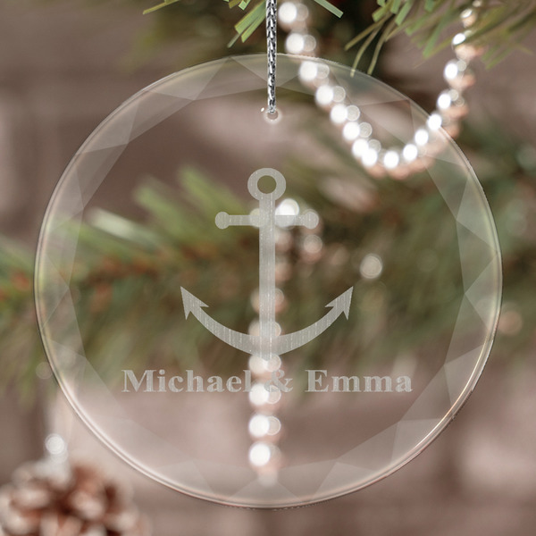 Custom All Anchors Engraved Glass Ornament (Personalized)