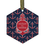 All Anchors Flat Glass Ornament - Hexagon w/ Couple's Names