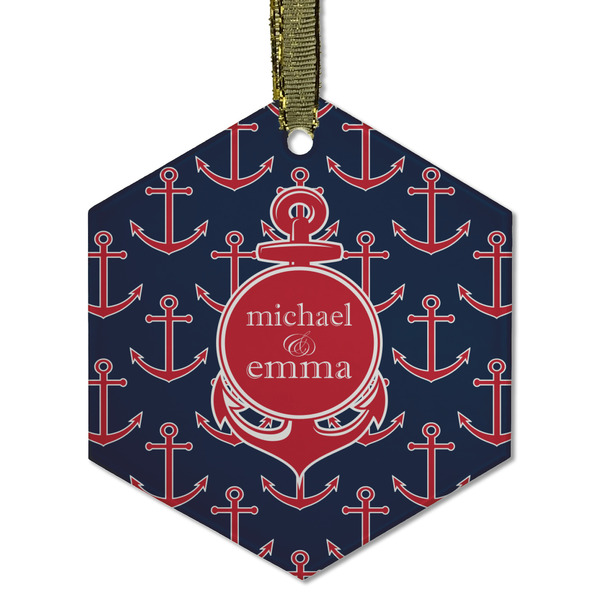 Custom All Anchors Flat Glass Ornament - Hexagon w/ Couple's Names