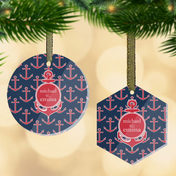 Custom All Anchors Flat Glass Ornament w/ Couple's Names