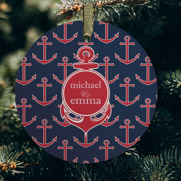 All Anchors Frosted Glass Ornament - Round (Lifestyle)